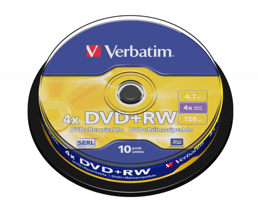 Verbatim 4.7GB DVD+RW Discs, 4x, 10 Pack Spindle