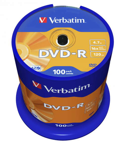 Verbatim 4.7GB DVD-R Discs, 16x, 100 Pack Spindle