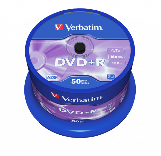 Verbatim 4.7GB DVD+R Discs, 16x, 50 Pack Spindle