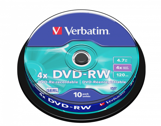 Verbatim 4.7GB DVD-RW Discs, 4x, 10 Pack Spindle