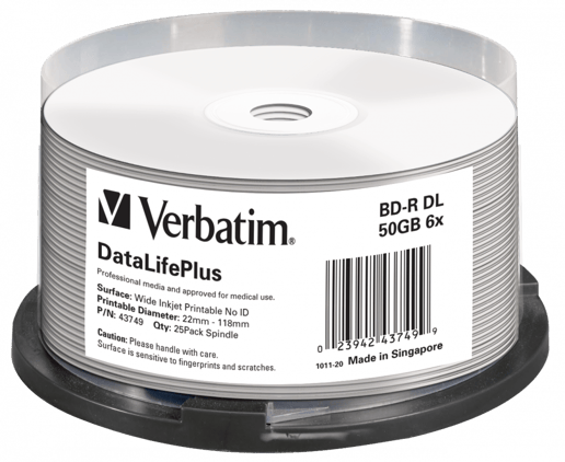 Verbatim 50GB BD-R DL Discs, 6x, Wide Printable, 25 Pack Spindle