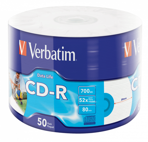 Verbatim 700MB CD-R Discs, 52x, Inkjet Printable, 50 Pack Wrap Spindle
