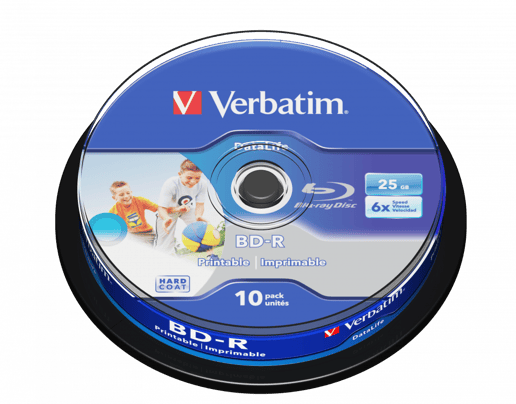 Verbatim 25GB BD-R SL Datalife Discs, 6x, Wide Inkjet Printable, 10 Pack Spindle