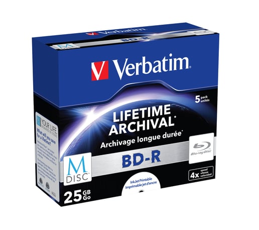 Verbatim MDISC 25GB BD-R Lifetime Archival Discs, 4x, 5 Pack Jewel Case