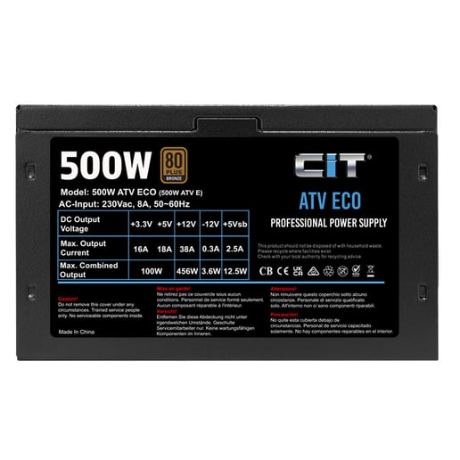 500W CiT ATV Eco 80 Plus Bronze PSU