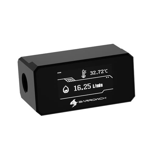 BarrowCH G1/4 Digital OLED Display Flow and Temperature Sensor in Black
