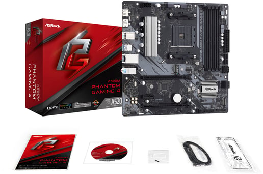 ASRock A520M Phantom Gaming 4 mATX Motherboard for AMD Socket AM4 CPUs