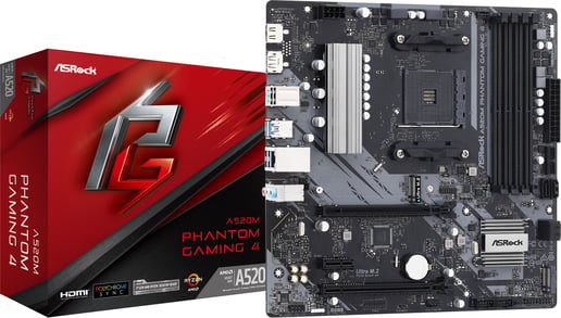 ASRock A520M Phantom Gaming 4 mATX Motherboard for AMD Socket AM4 CPUs
