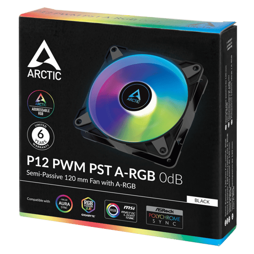 Arctic P12 PWM PST A-RGB Semi-Passive 120mm Chassis Fan in Black