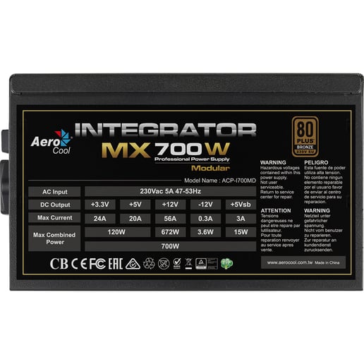 Aero Cool Integrator 700W Semi-Modular Power Supply 80 Plus Silver