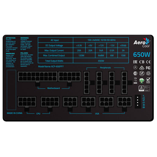 Aero Cool Project 7 P650 650W Modular Power Supply 80 Plus Platinum