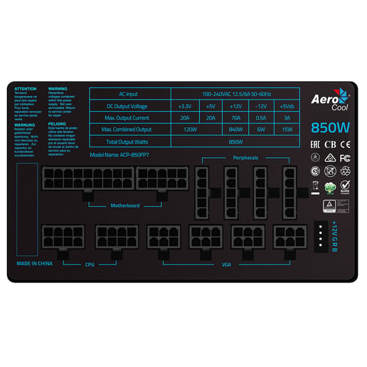 Aero Cool Project 7 P850 850W Modular Power Supply 80 Plus Platinum