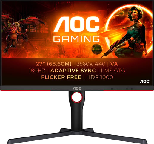 AOC Q27G3XMN/BK 27" 1440p (QHD) Gaming Monitor - VA, 1000 nits, 180Hz, 1ms, HDMI