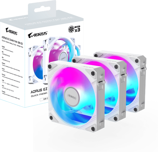 Gigabyte AORUS EZ Chain Fan 120 ICE Triple Pack of 120mm ARGB Case Fans in White