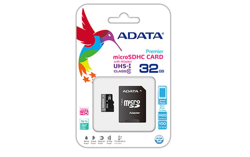 32GB Adata Premier Class 10 microSD Card & Adaptor 