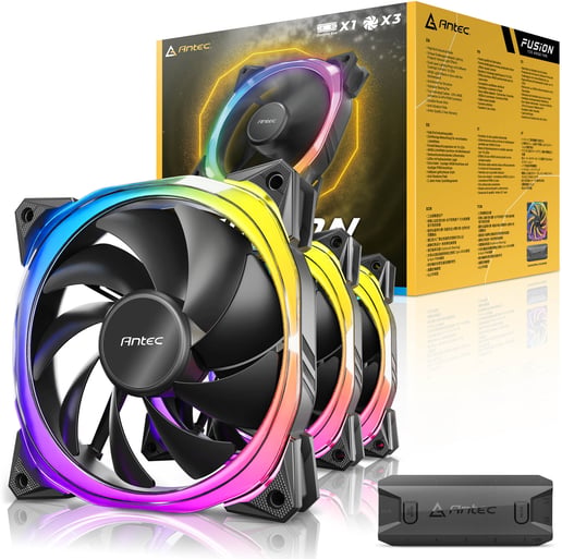 Antec Fusion ARGB 120mm Case Fan Triple Pack in Black with ARGB Controller