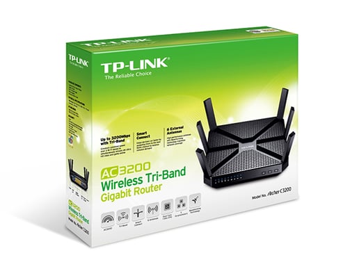 TP-LINK Archer C3200 2 x 1300Mbps (5GHz) 600Mbps (2.4GHz) Tri-Band Wireless Gigabit Router Black (V1.0)