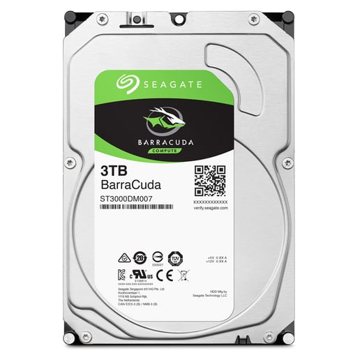3TB Seagate BarraCuda 3.5" SATA III Hard Drive - 5400RPM, 256MB Cache