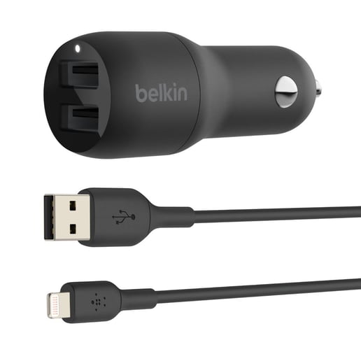 Belkin Boost-Charge Dual USB-A 24W Car Charger with USB-A to Lightning Cable
