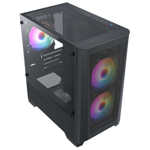 CiT Level 2 Mesh mATX Tempered Glass Gaming PC Case - Black 
