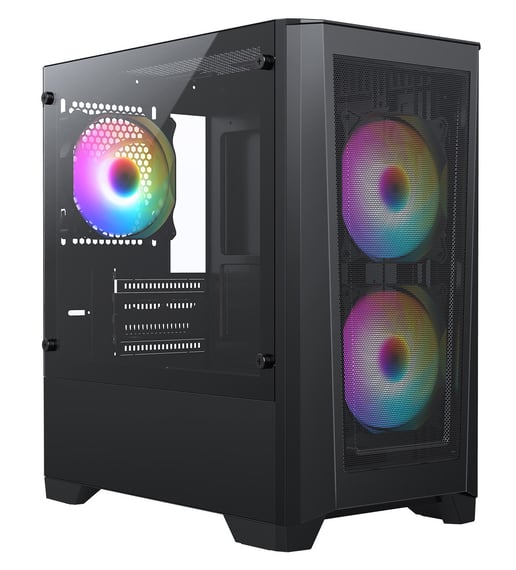 CiT Level 2 Mesh mATX Tempered Glass Gaming PC Case - Black 