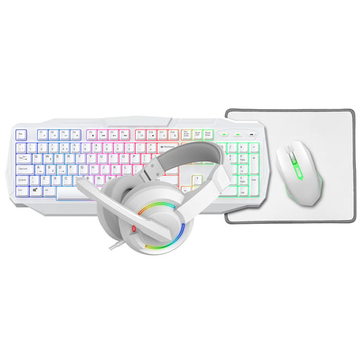 CiT Scorpion 4-in-1 White Keyboard, Mouse, Headset and Mouse Pad Combo Kit