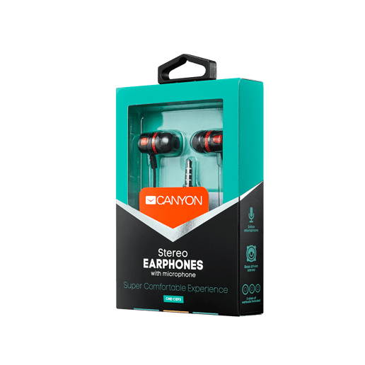 Canyon Comfortable Earphones with Microphone in Red