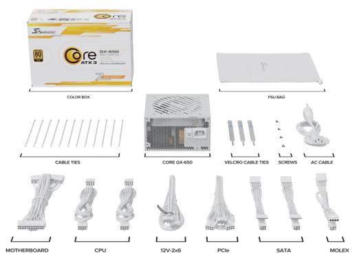 650W Seasonic CORE GX White ATX 3.1 Modular 80 Plus Gold PSU