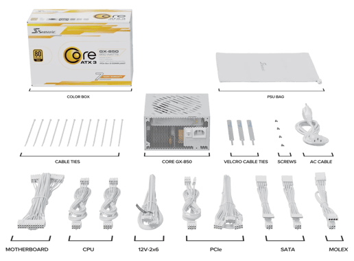 850W Seasonic CORE GX White ATX 3.1 Modular 80 Plus Gold PSU