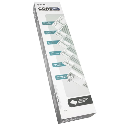 Kolink Core Pro Braided Cable Extension Kit in Brilliant White with 12V-2x6 Type 1 Cable