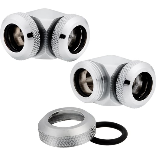 Corsair Hydro X Series XF Hardline 90 Angled 12mm OD Fitting Twin Pack in Chrome