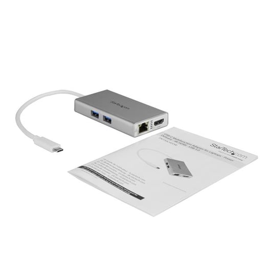 StarTech.com USB-C Multiport Adaptor for Laptops - Power Delivery - 4K HDMI - GbE - USB 3.0 (Silver and White)