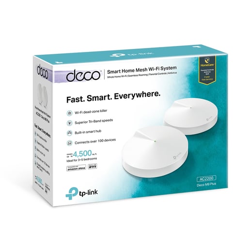 TP-Link Deco M9 Plus Whole Home Mesh Wi-Fi AC2200 System LAN/WAN/USB (White) 2 Pack