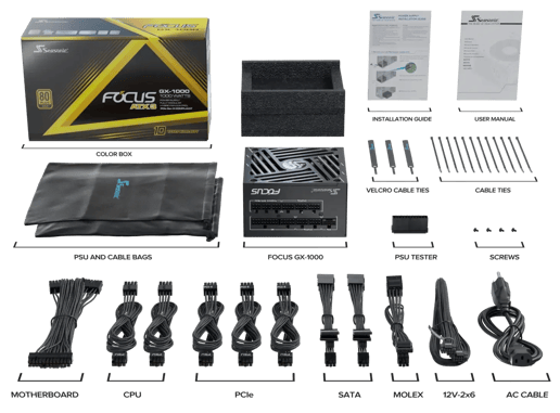 1000W Seasonic FOCUS GX ATX 3.1 Modular 80 Plus Gold PSU