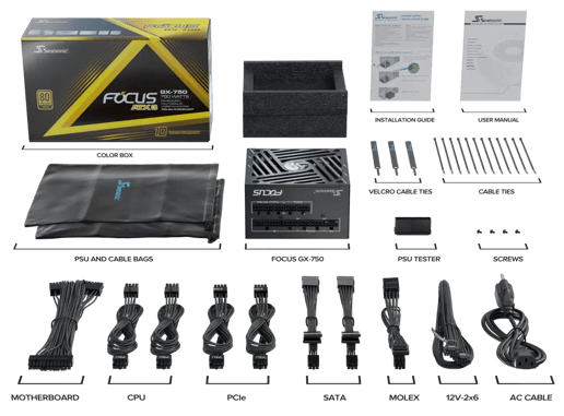 750W Seasonic FOCUS GX ATX 3.1 Modular 80 Plus Gold PSU