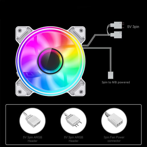 GameMax Infinity 120mm ARGB Dual-Ring White Fan