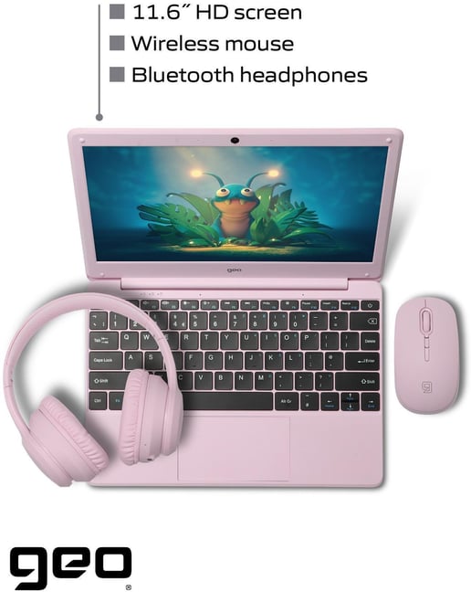 GEOBOOK 110 PINK BUNDLE CELERON LAPTOP - Headset & Mouse Bundle