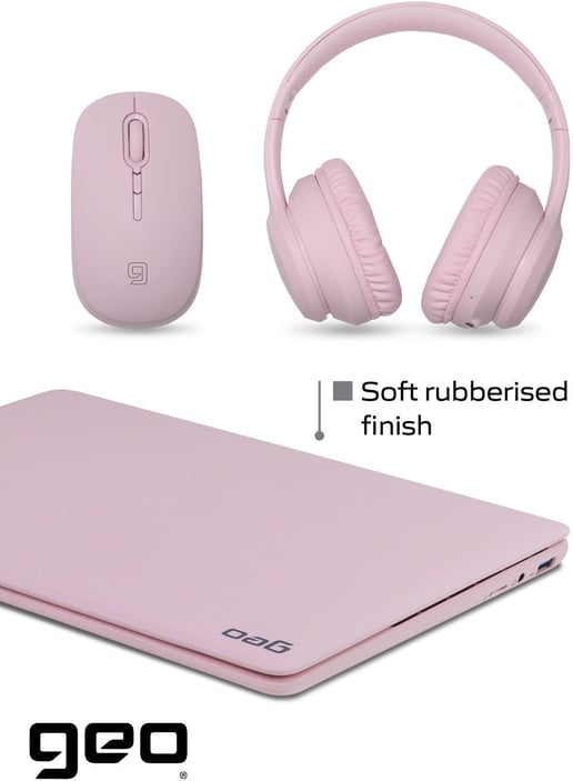 GEOBOOK 110 PINK BUNDLE CELERON LAPTOP - Headset & Mouse Bundle