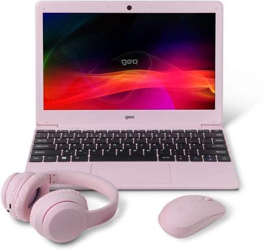 GEOBOOK 110 PINK BUNDLE CELERON LAPTOP - Headset & Mouse Bundle