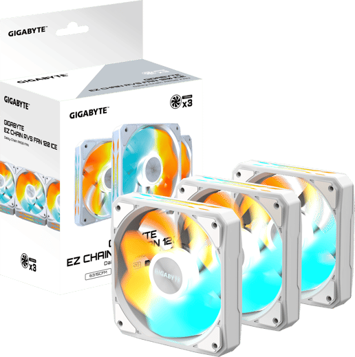 Gigabyte EZ CHAIN RVS FAN 120 ICE Triple Pack 120mm Reverse Case Fans in White