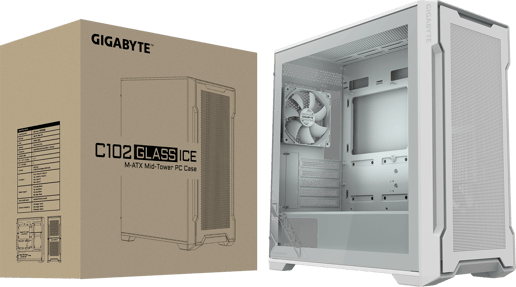 Gigabyte C102 GLASS ICE Mid Tower Gaming Case - White 