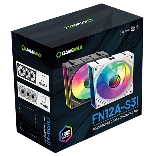 GameMax FN12A-S3I 120mm Infinity ARGB PWM Chassis Fan Triple Pack in White