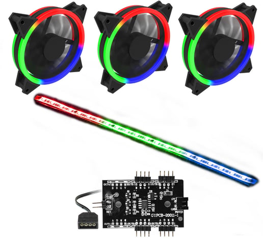 GameMax RGB Kit, 3x Velocity Fans, 1x Viper Strip, 1 x Hub