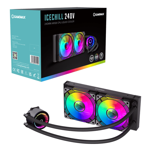 GameMax Ice Chill 240V 240mm ARGB AiO Liquid CPU Cooler in Black