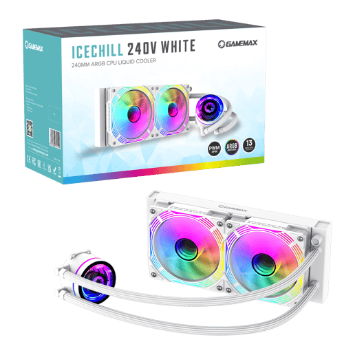 GameMax Ice Chill 240V 240mm ARGB AiO Liquid CPU Cooler in White