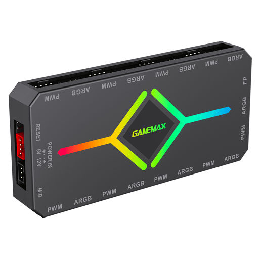 GameMax V4 ARGB PWM 9-Port Black Fan Hub