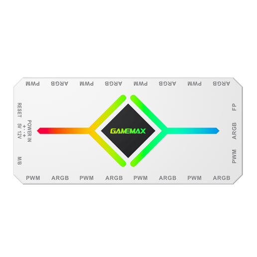 GameMax V4 ARGB PWM 9-Port White Fan Hub with SATA Power and RF Remote