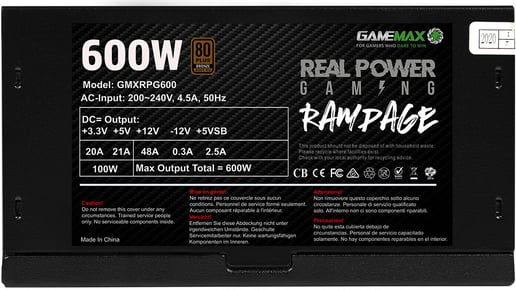 600W GameMax RPG Rampage 80 Plus Bronze PSU