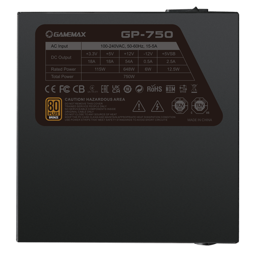 750W GameMax GP750 80 Plus Bronze PSU