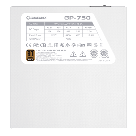 750W GameMax GP750 White 80 Plus Bronze PSU